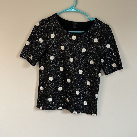 J. Crew Polka-Dot Sequin Short-Sleeve Top XS - Picture 2 of 5